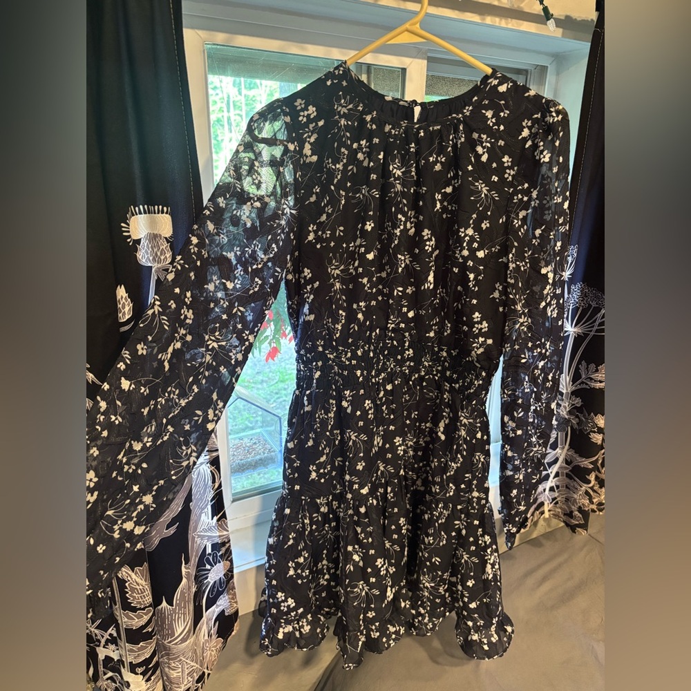 Lulu's Dark Blue and White Floral Long Sleeve Dress